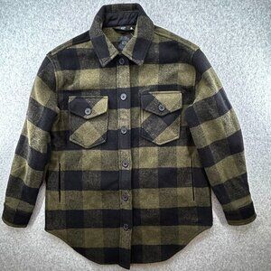 NWT RDI Plaid Collar Shirt Jacket Size XS Olive Green Black Pockets Shacket